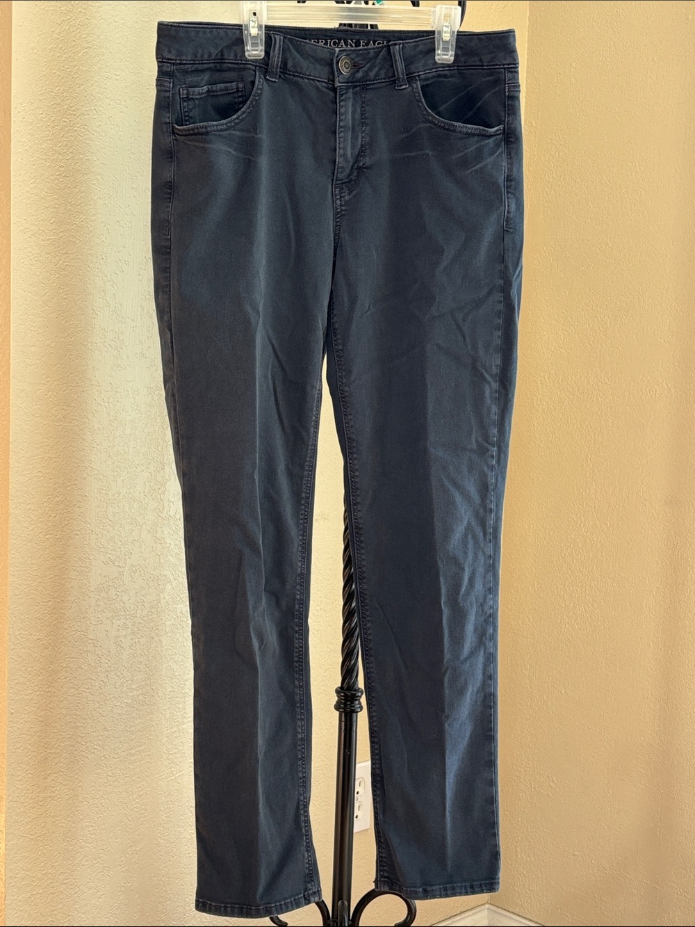 American Eagle Outfitters Women's Dark Grayish Navy Straight Leg Jeans- 10 long